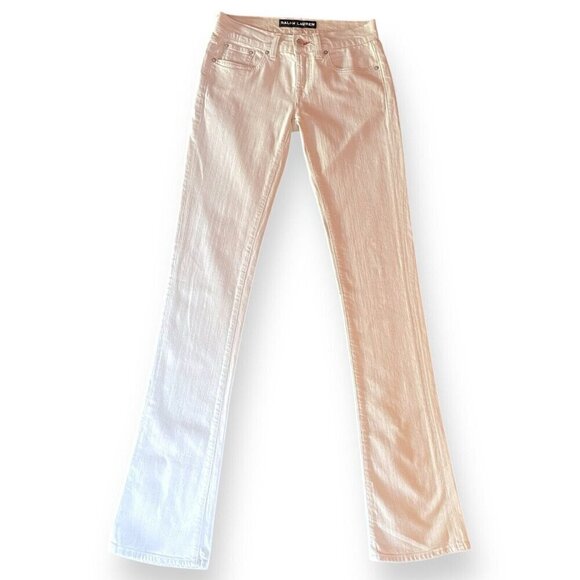 Ralph Lauren Black Label Womens 380 Jeans Sz 26 Cream Slim Bootcut Made in Italy - Picture 1 of 7
